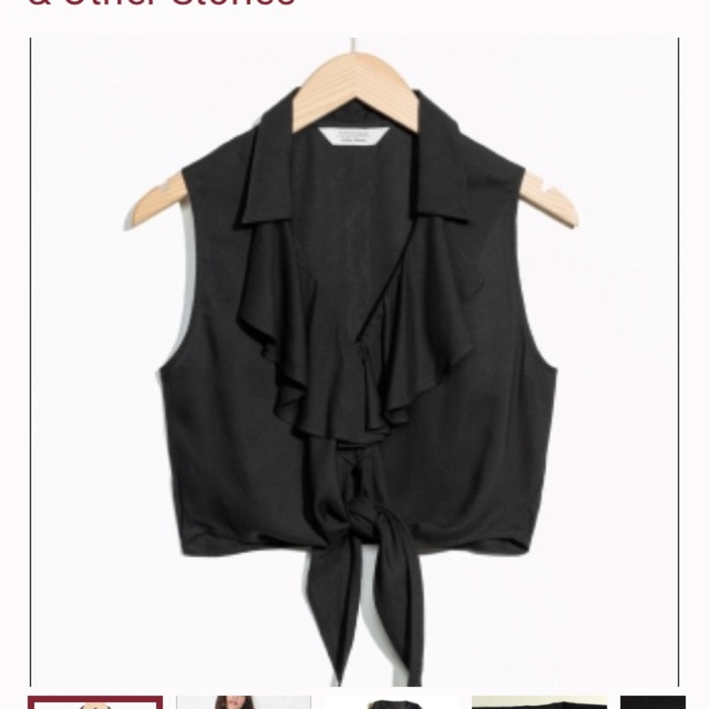 & Other Stories Ruffle Crop Top Tie Black Size 8 - Picture 6 of 8